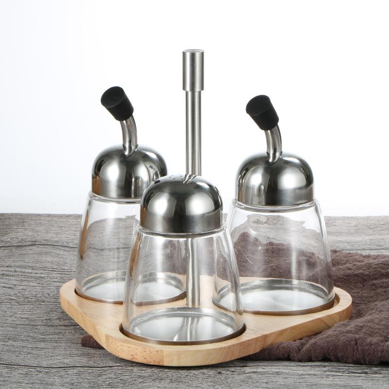亚克力透明油瓶粉桶木座套装调料瓶粉瓶调味盒厨房工具