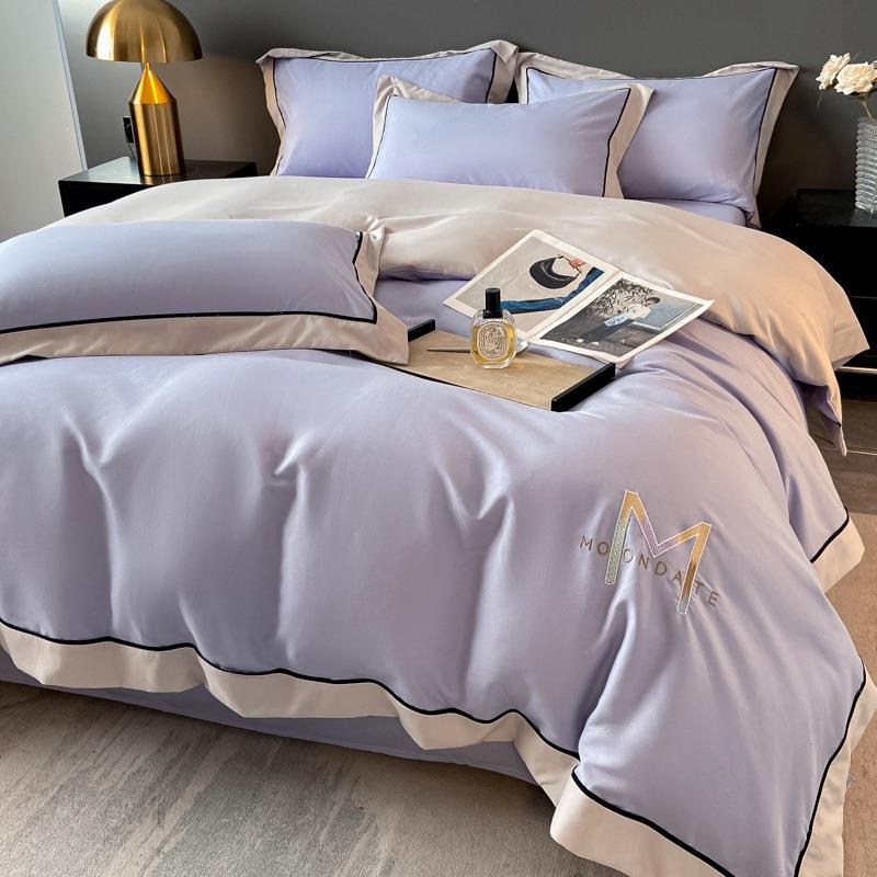 新款磨毛刺绣亲肤棉四件套轻奢风家用水洗棉床单全棉被套床上用品