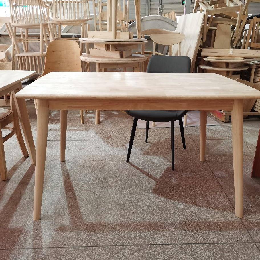 原木风北欧现代简约全实木餐桌家用小户型橡胶木全实木长方形桌子