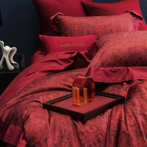 轻奢高端100支长绒棉四件套纯棉婚庆红色印花被套结婚1.8床上用品