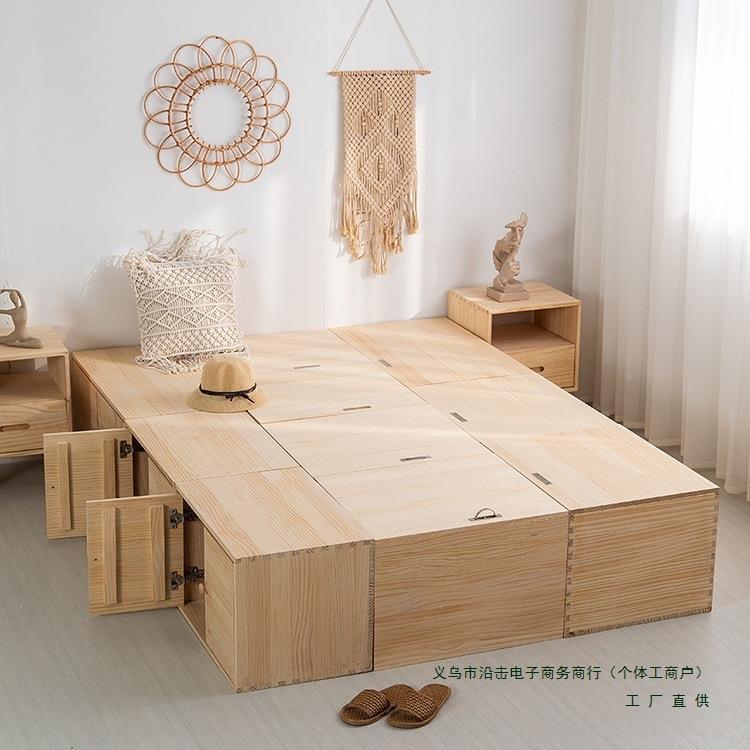 木箱储物箱985收箱纳箱可坐凳榻多功能实木子拼床榻米子盒储物床