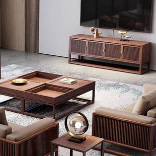 DSG 听客厅电视柜黑胡桃简约白木蜡视音响柜实木地木柜 001新中式