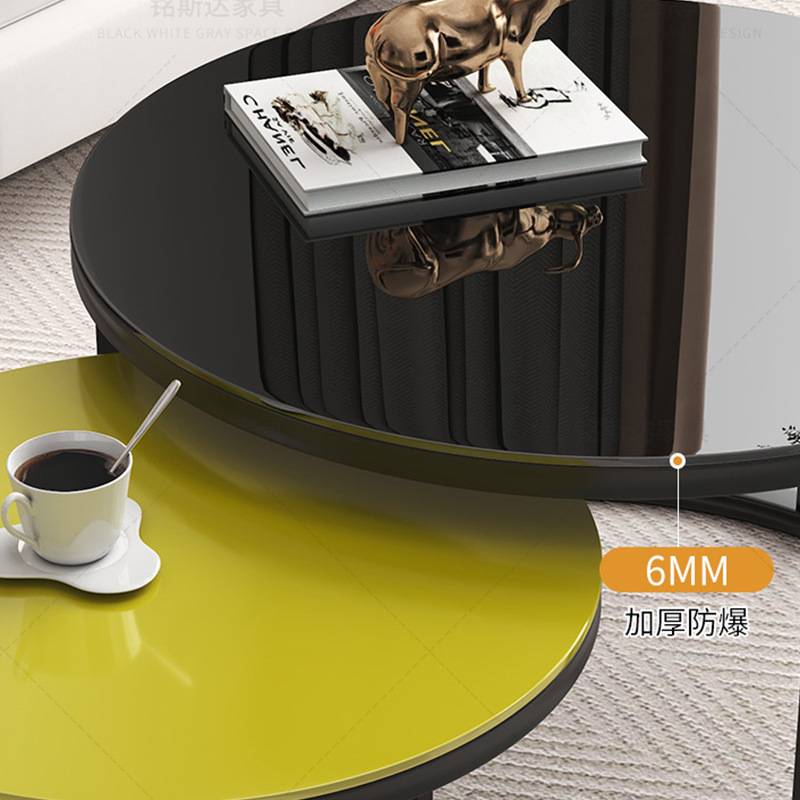 茶几家用客厅铁艺子母桌现代简约轻奢年轻人小户型大小圆伸缩桌子