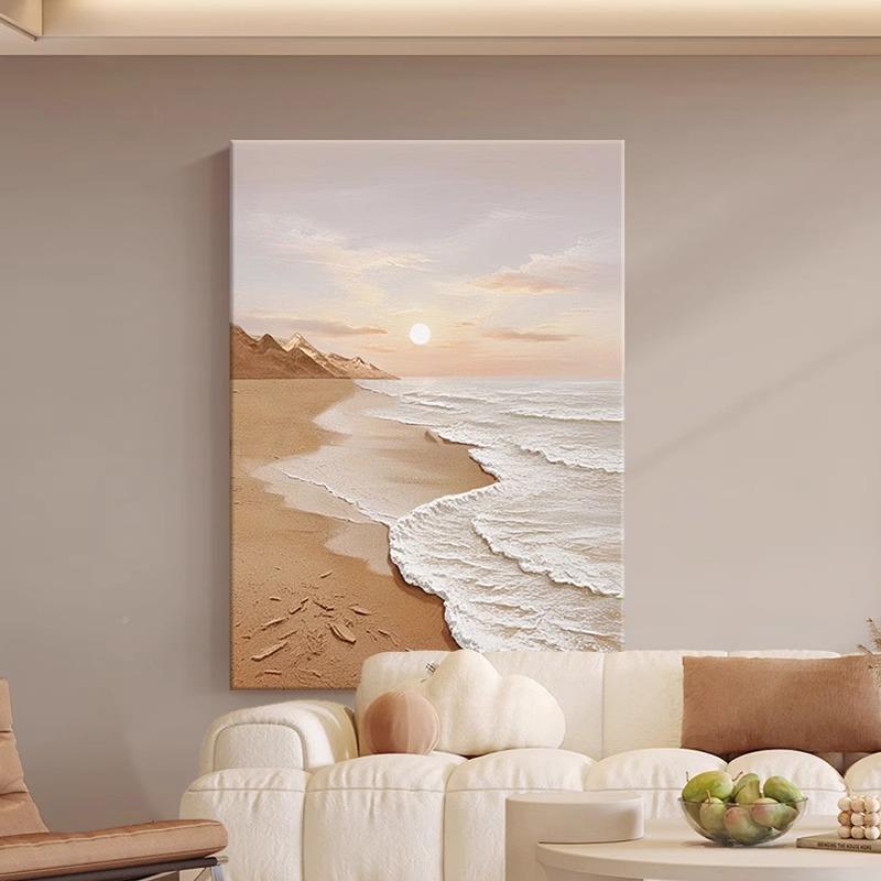 芬?手绘油画海风景奶油Fhzxzhmr风客厅装饰画大立村体大肌理画玄