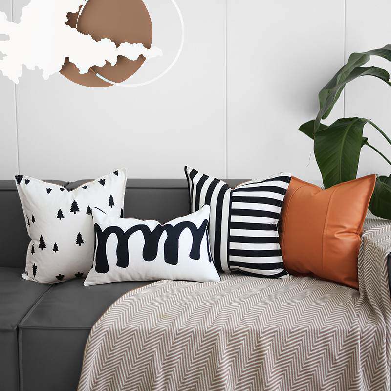 现代轻奢橙色沙发抱枕靠垫套不含芯45x45x50客厅感千鸟格靠枕