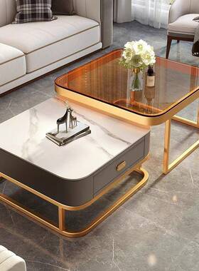 岩板方形茶几小户型电正QME形子母茶几套装台茶几阳小茶桌视柜组方合