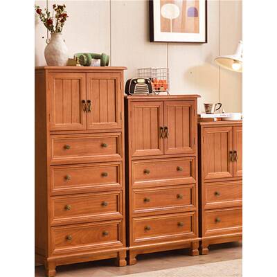 复古00234多层收纳柜美实木斗柜用卧室五斗柜小型抽带门屉式储式