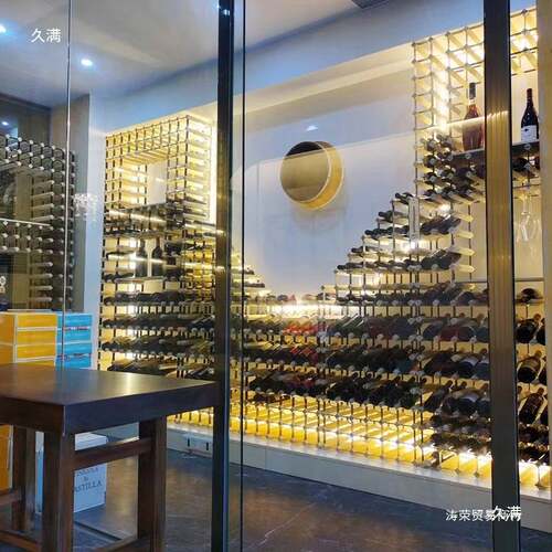 酒庄实木酒架展示架大型酒窖红酒柜工业风酒架酒吧隔断装饰红酒墙