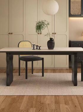 3中古MFQ风木餐桌轻奢长方形板饭桌法Y实式复古小户型岩餐桌椅组