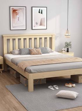 全实木现代0.03简约小m户型90c2儿童单人床白色1.5米加高脚腿床简易床