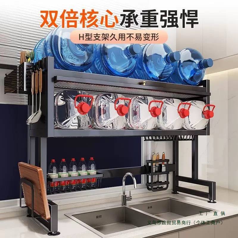 厨房水槽碗碟淋水架水池碗盘收纳洗碗架台面带柜门防尘碗柜置物架
