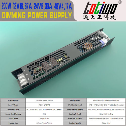 DALI单双色温12V16.67A/24V8.33A/48V4.17A200W调光LED开关电源