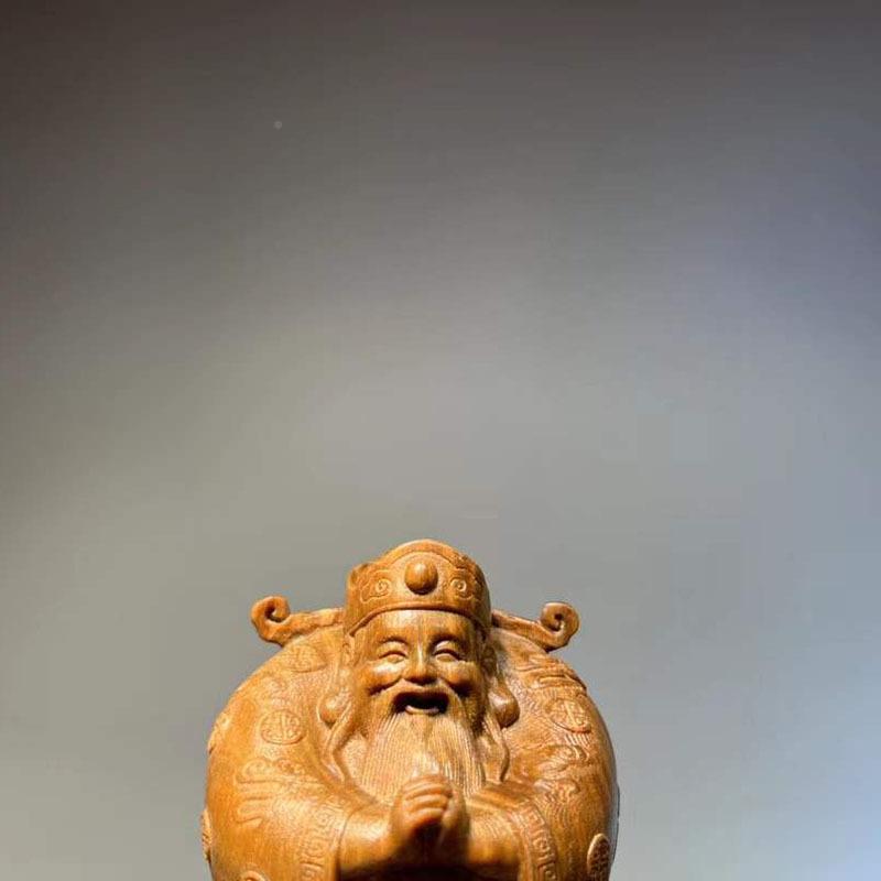 天然绿檀件木雕小神财招财好文玩手把运家居装饰品桌面工艺965514