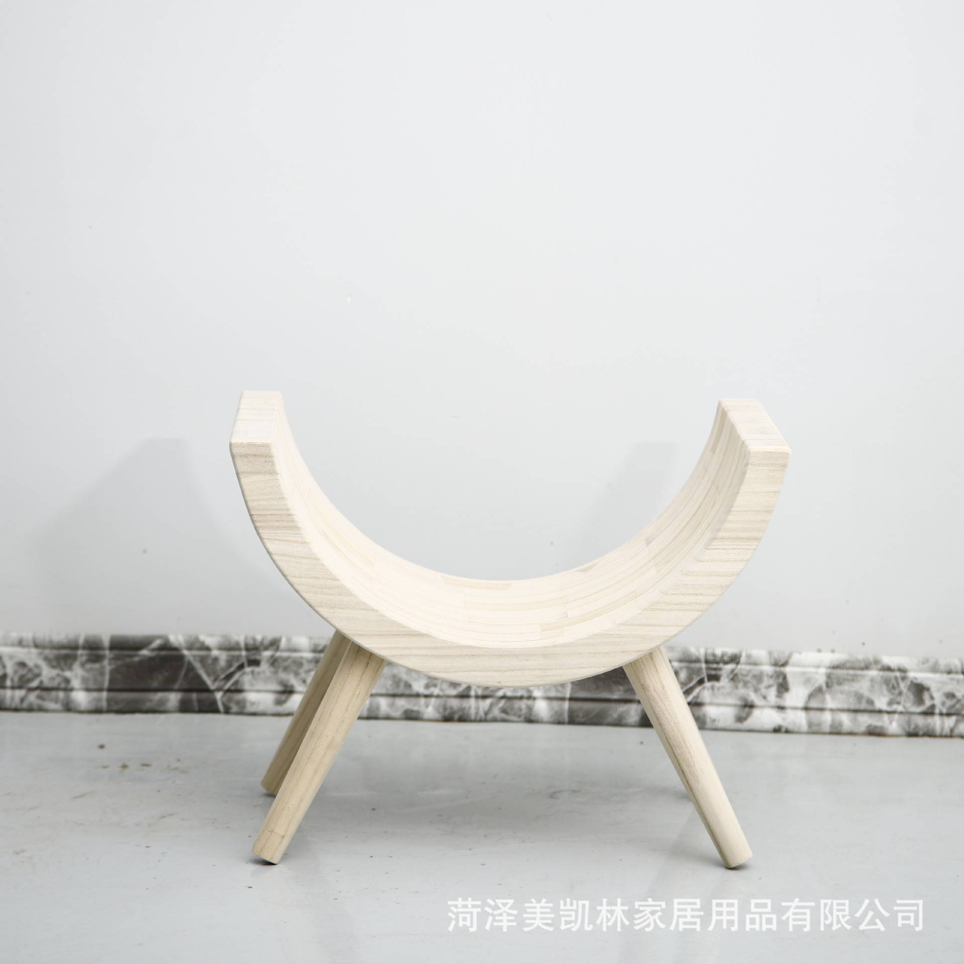 简约现代风木质u形椅新生儿摄影道具床婴儿照片小木床拍摄道具