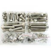 256pcs不锈钢304圆柱头内六角螺钉M6M8M10配平垫弹垫螺母扳手套装