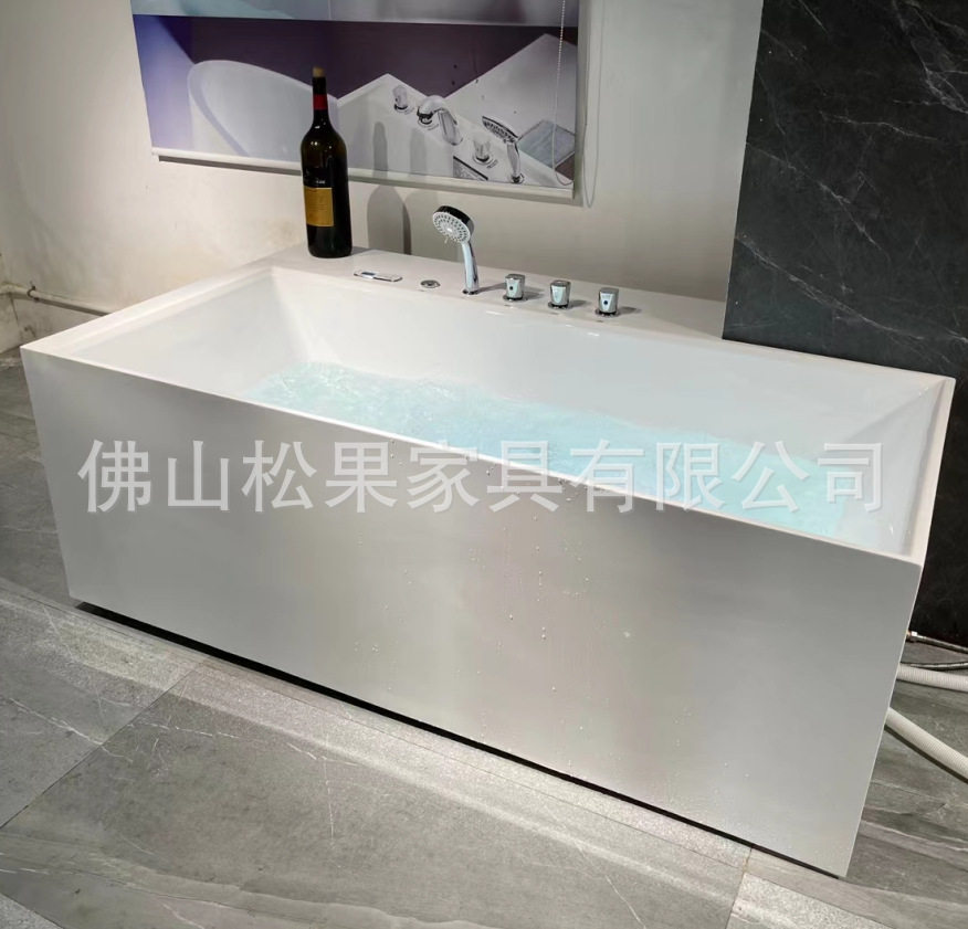 非标功能浴缸直角方形直角长方形加深深泡气泡按摩冲浪三面裙浴缸
