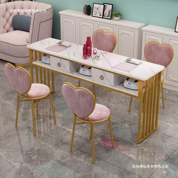 单人双人网红美甲桌子长方形双层简约美甲台美甲店桌椅子套装