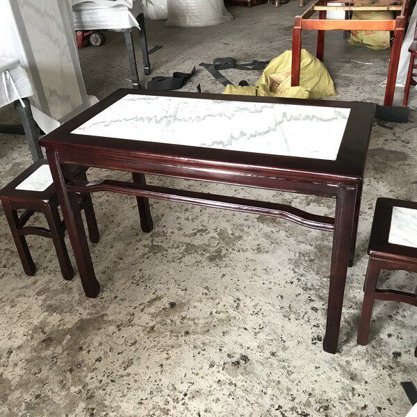仿古大理石八仙桌中式快餐烧腊糖水兰州拉面餐桌椅实木餐桌椅组合