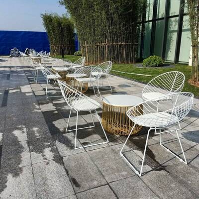 网红庭院别墅创意户外接待洽谈会客休闲铁艺桌椅岩板茶几椅子组合