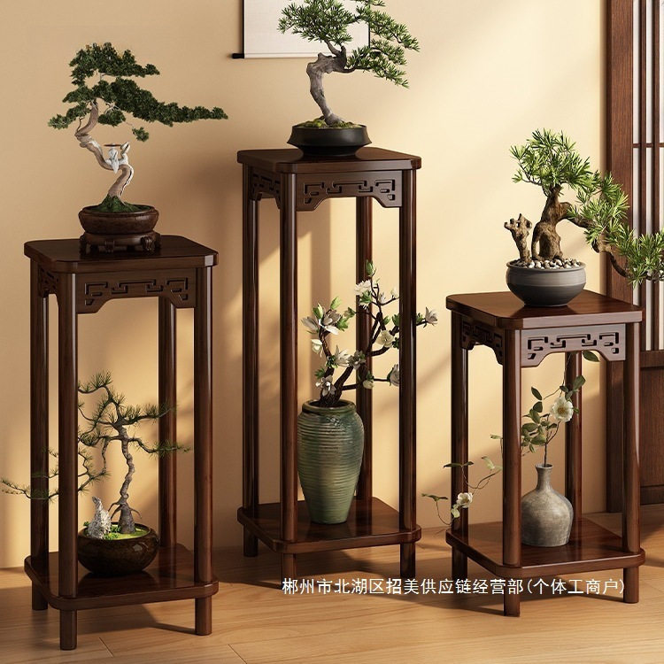 厂家直销花台花架子客厅落地式置物架阳台花盆托架中式多层实木植