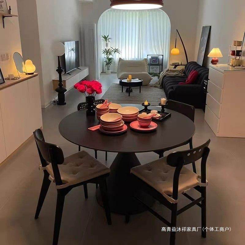 法式洽谈桌岩板圆形餐桌纯白色现代简约圆桌小户型家用饭桌椅组合,商业/办公家具,餐桌椅系列,淘宝优惠券,粉丝福利购,淘宝优惠卷