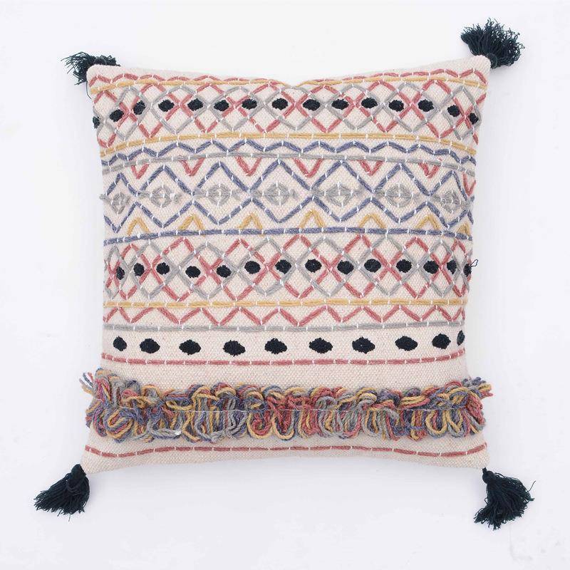 摩洛哥风格手工抱枕印度进口几何线条羊毛编织立体靠垫酒店软装