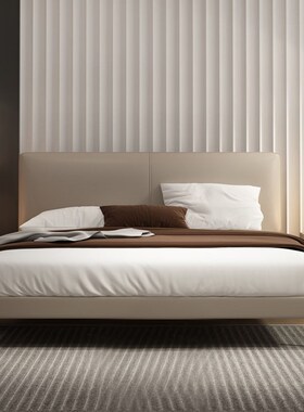 意式极简真皮牀轻奢现代简约牀主卧双人牀实木小户型齐边款1.5米