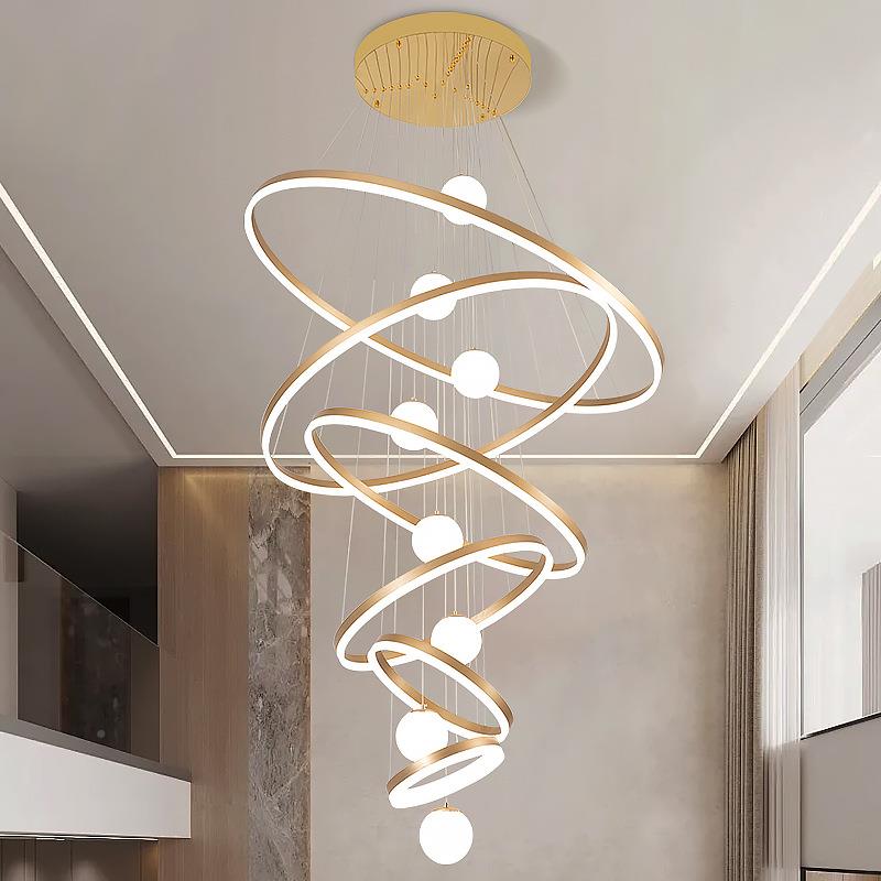 厅大厅楼主灯轻墅奢现代复式楼大吊灯挑空客铝材别楼梯631灯中楼