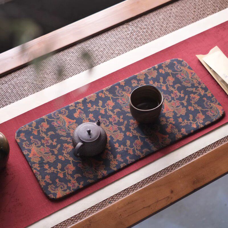 特蓝新|香云纱古典纹样茶席布|新中式茶垫|加厚干泡席茶艺