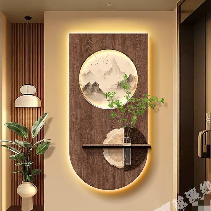 玄关装饰画入户正对门创意水培绿植灯画2025新款壁灯过道走廊挂画
