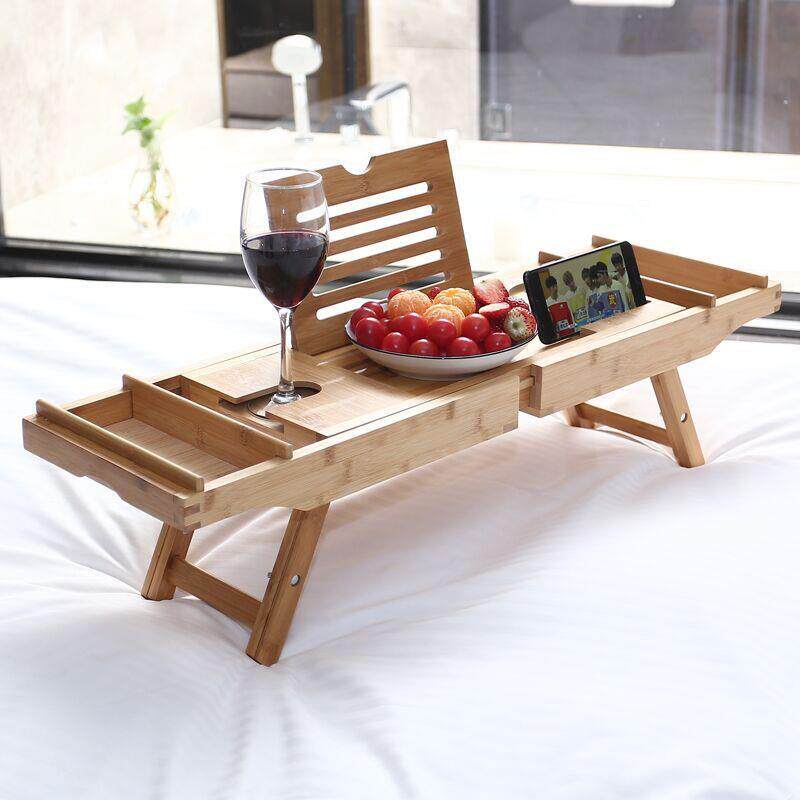新款浴缸架厂家直销竹制可伸缩浴室置物架欧美畅销泡澡创意托盘