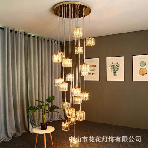 轻奢复式楼大吊灯客厅灯简约楼梯间后现代别墅中空跃层大厅水晶灯