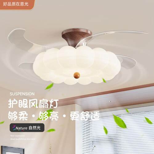 护眼吸顶风扇灯南瓜奶油风新款餐厅卧室风扇灯吊扇极简中山灯具