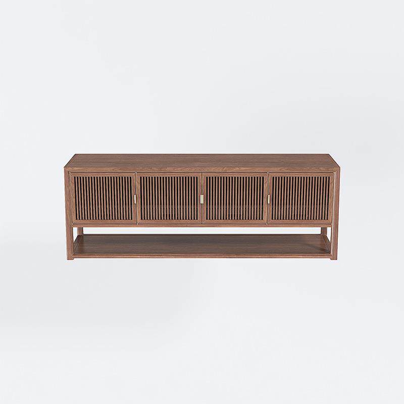 新中式客厅电视柜黑胡桃木简约白蜡木视听音响柜实木地柜电视柜