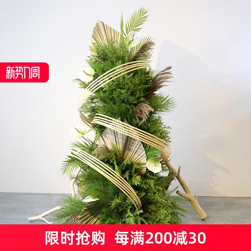 大型仿真植物装置摆件拱门藤编插花造景竹编花艺酒店橱窗绿植置景