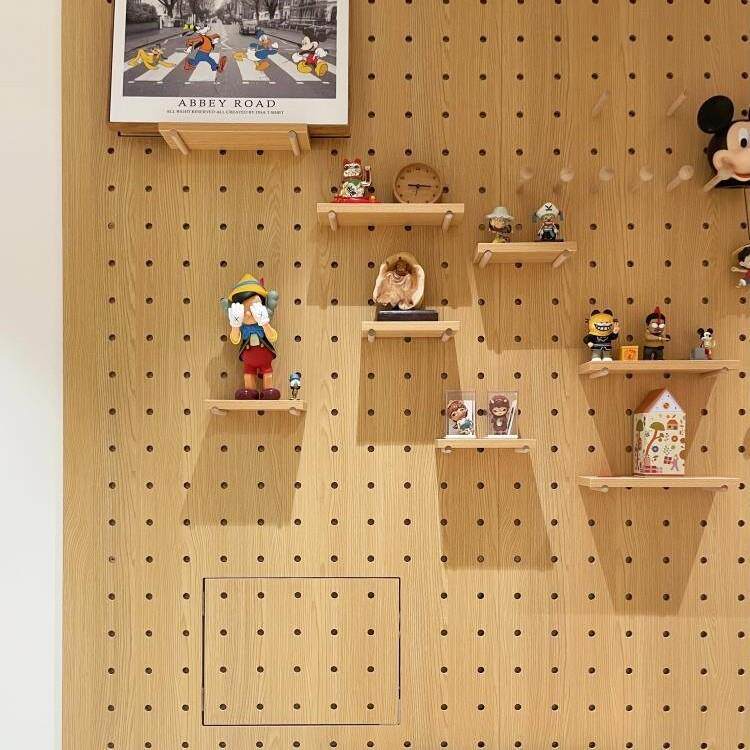 实木洞洞板展示架木质桌面墙面书桌收纳墙入户门口玄关置物架