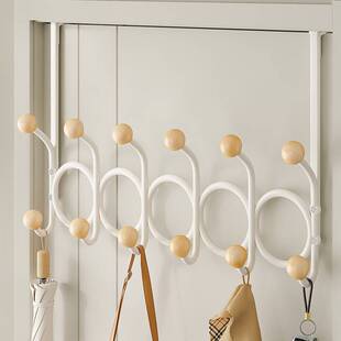 免打孔铁艺木球双排钩墙上挂钩粘钩卧室客厅创意挂衣架门后挂衣钩