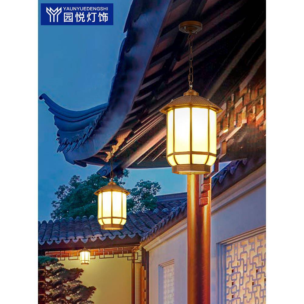 太阳能吊灯超亮户外防水新中式走廊过道庭院廊架凉亭大门口阳台灯