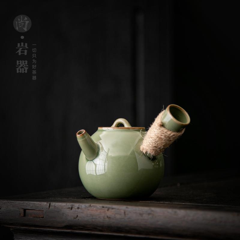 复古陶瓷茶壶青瓷侧把壶防烫手抓过滤泡茶壶创意单壶温茶壶手把壶