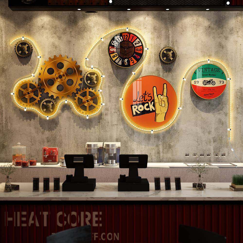 LED011复古LOFT工业风大款晶瓷装饰画组合酒吧墙面装饰饭店餐馆