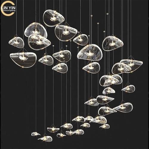 意大利玻璃荷叶吊灯酒店大堂餐厅楼梯氛围护眼飞碟长条吊线灯客厅