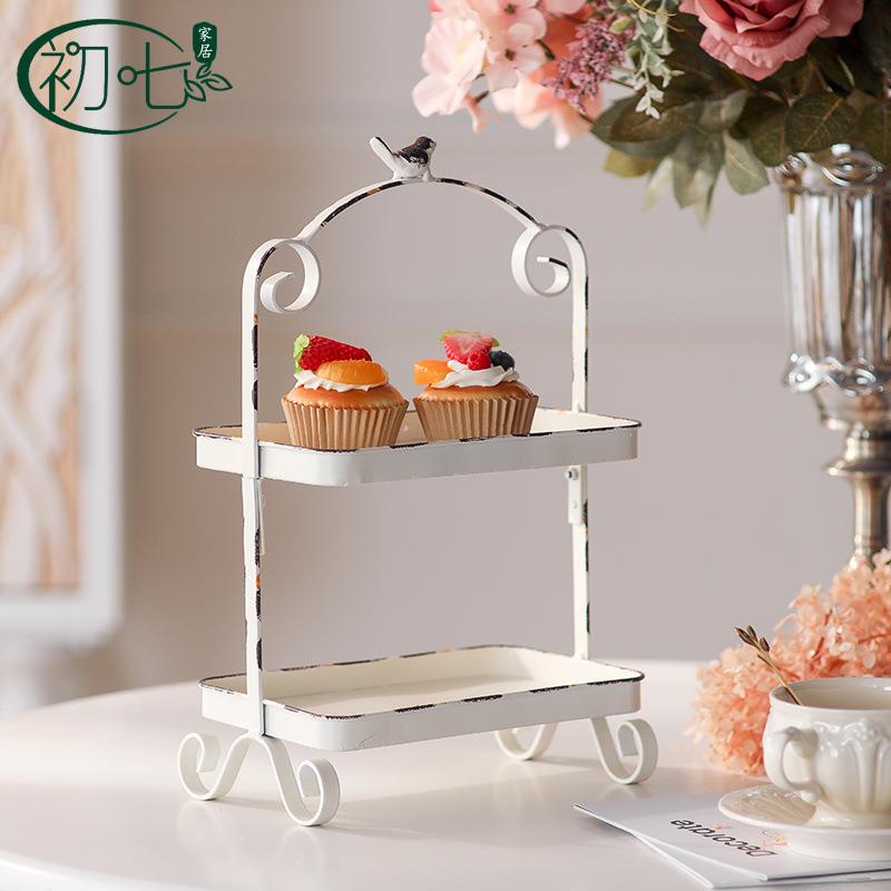 法式轻奢桌面水果托盘复古铁艺摆件装饰品摄影道具多层收纳置物架