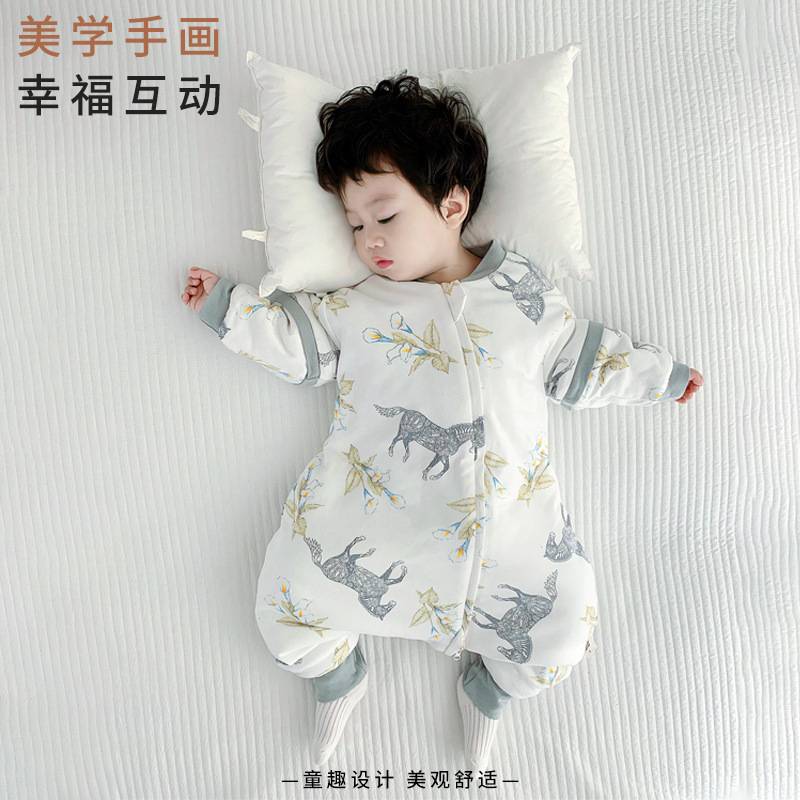 婴儿睡袋初生宝宝加棉防踢被新生儿拉链式分腿睡袋儿童加厚秋冬款