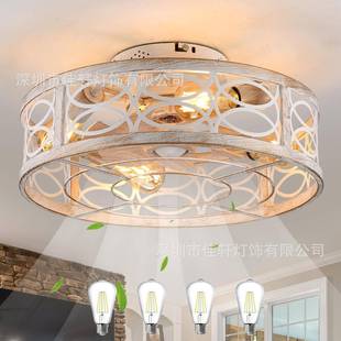 跨境风扇灯卧室美式 灯具 复古房间吸顶灯家用风静音2025新款