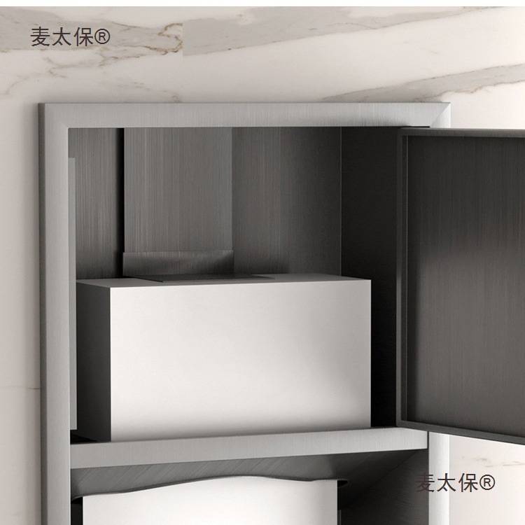 锈钢三合一擦手纸盒卫生间抽纸架箱嵌入式带垃圾桶烘手器一麦太保