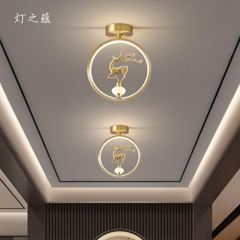 全铜新中式走廊过道灯吸顶灯轻奢中国风入户玄关门厅阳台通道灯具