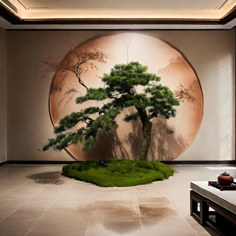 仿真迎客松234151假树盆景摆室内窗干景观造景植物橱件饰造型装树