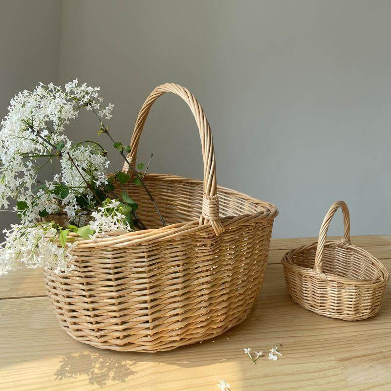 新品采摘篮子藤编收纳篮柳编手提篮水果篮手工编织筐篮月子花篮田
