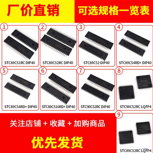 51单片机STC89C52RC/54/58/516RD+90C52直插DIP40/贴片LQFP44芯片