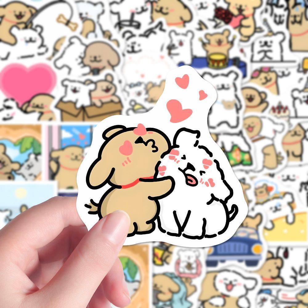 200张线条小狗情侣合照贴纸卡通可爱奶萌表情创意个性周边贴画DI